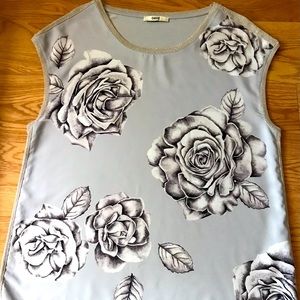 Oasis Sleeveless Blouse, Grey and Black with Vintage Rose and Silver